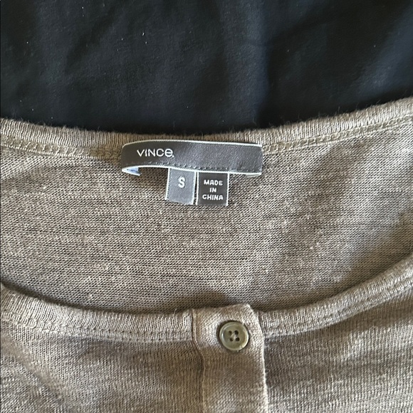 Vince Women’s Linen Henley Top in Taupe - Picture 3 of 6